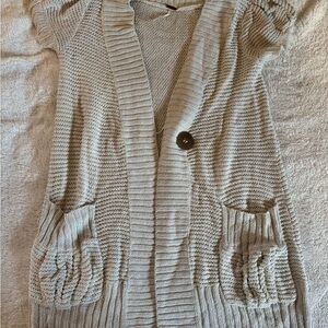 Free People Light Cream Knit Cardigan with Pocket Details